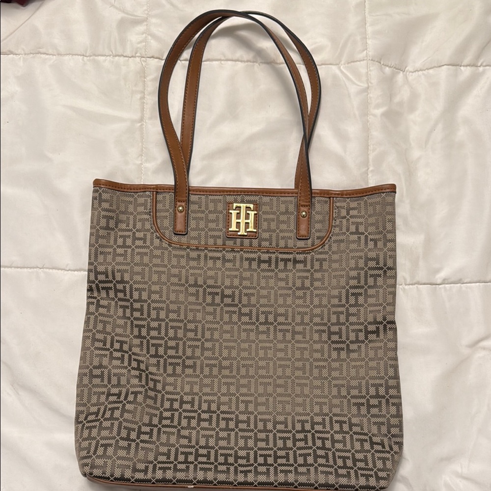 Tommy Hilfiger Brown and Tan Geometric Tote